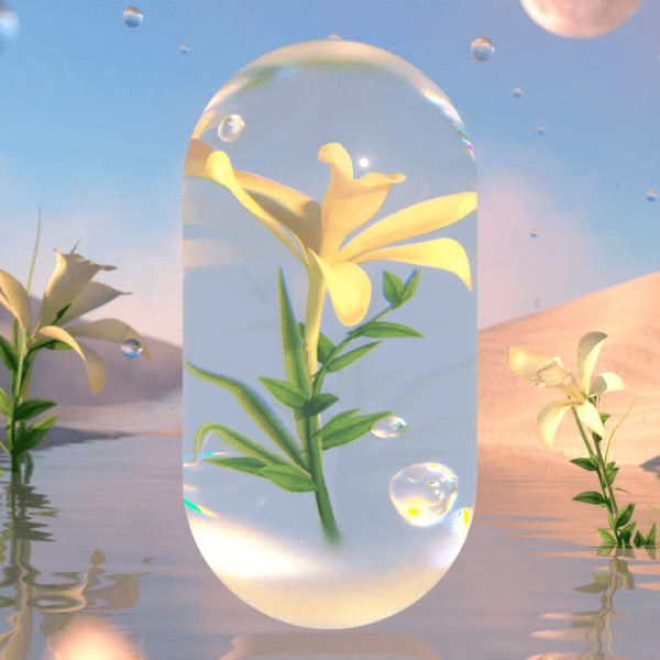 Touchland mister floating in 3D-rendered landscape