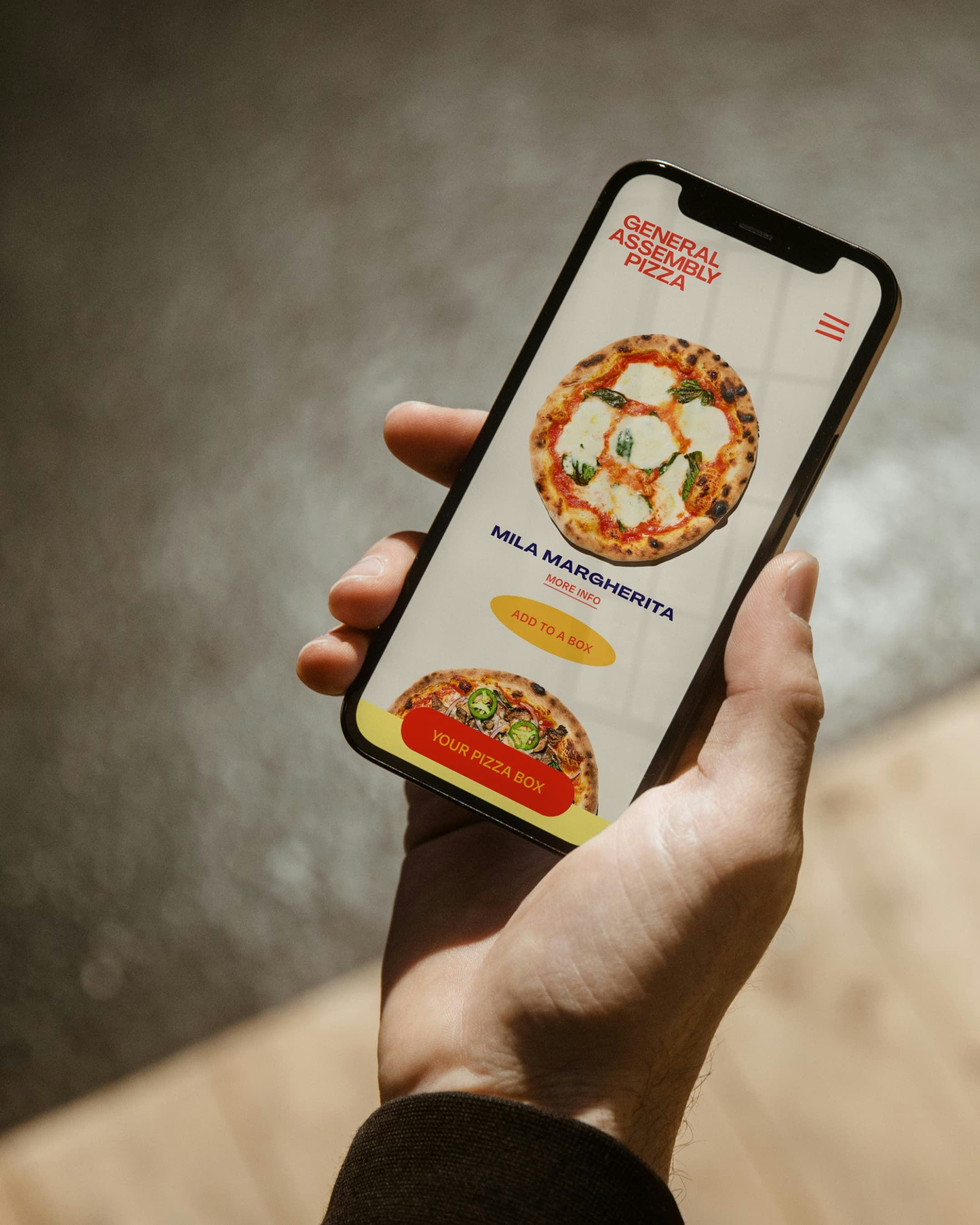 Mobile UX and UI design and shopify development for General Assembly Pizza.